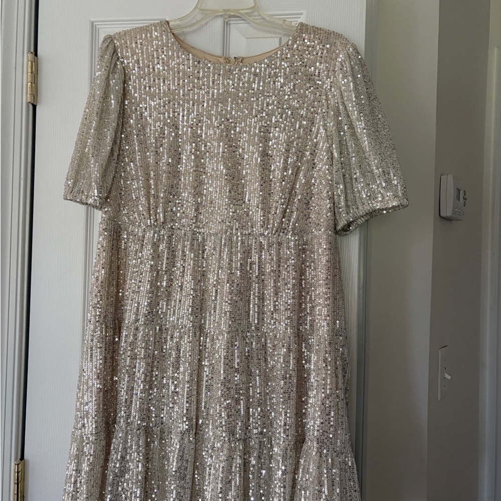 Speechless Ivory and Silver Sequin Dress